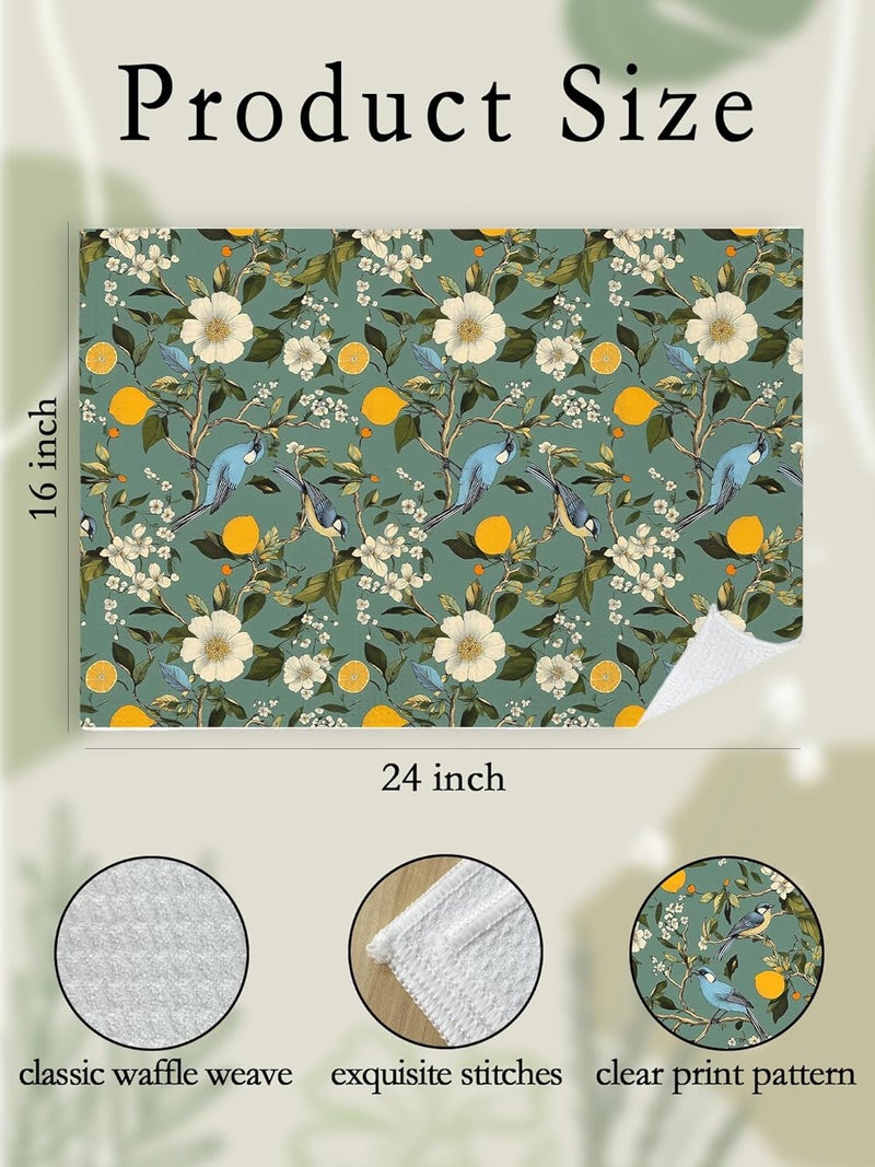 BitKan Hummingbird Spring Hand Towels for Bathroom, Sage Green Lemon Dish Tea Towels for Kitchen, Retro Cottagecore Botanical Floral Bathroom Hand Towels, Vintage French Flower Decorative Kitchen Towels - Image 1